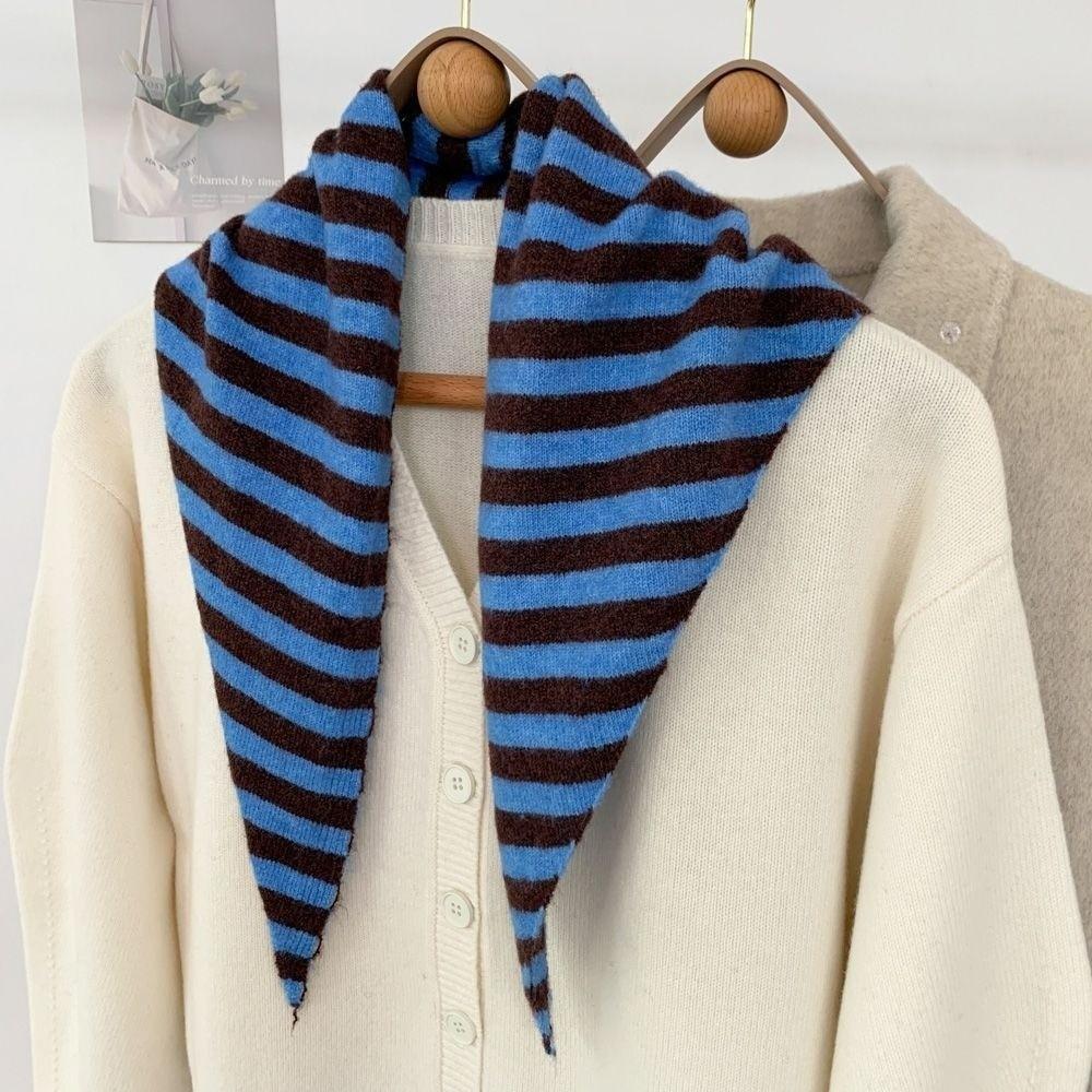 Solid Color Knitted Triangle Scarf Striped False Collar Neck Cover Cross Scarves Girl