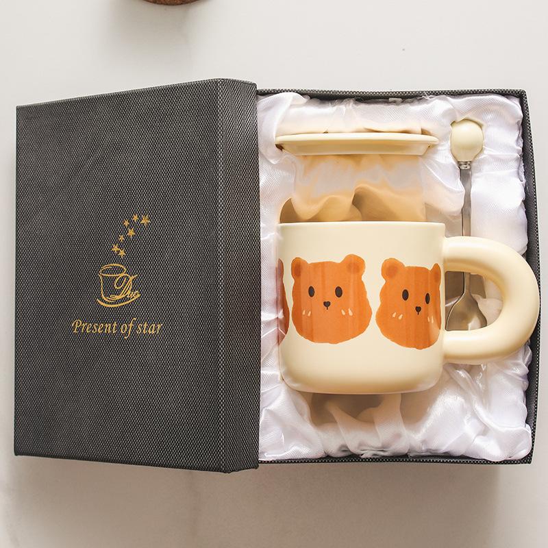 Керамическая кружка 'Мишка' Милая мультяшная креативная стильная бытовая кофейная парная чашка для завтрака подарок