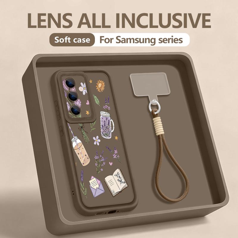 Чехол с цветочным узором подсолнуха и ремешком для руки для Samsung S26 S25 Ultra S24 FE S23 Plus S22 S21 A15 A16 A17 A35 A36 A37 A54 A55 A56 A57 5G Защитный бампер