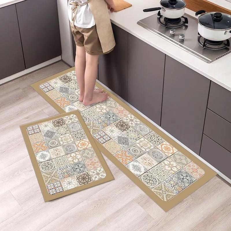 Кухня Двухкомпонентный Коврик для лица Простой Нескользящий Износостойкий Грязный Прихожая Напольные коврики Домашнее украшение