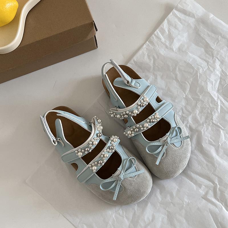 Leopard Print Ballet Shoes for Women's Summer Wear 2025 Summer Super Fire Ugly Cute Sweet Sister Pearl Leopard Print Mary Jane Boken Sandals