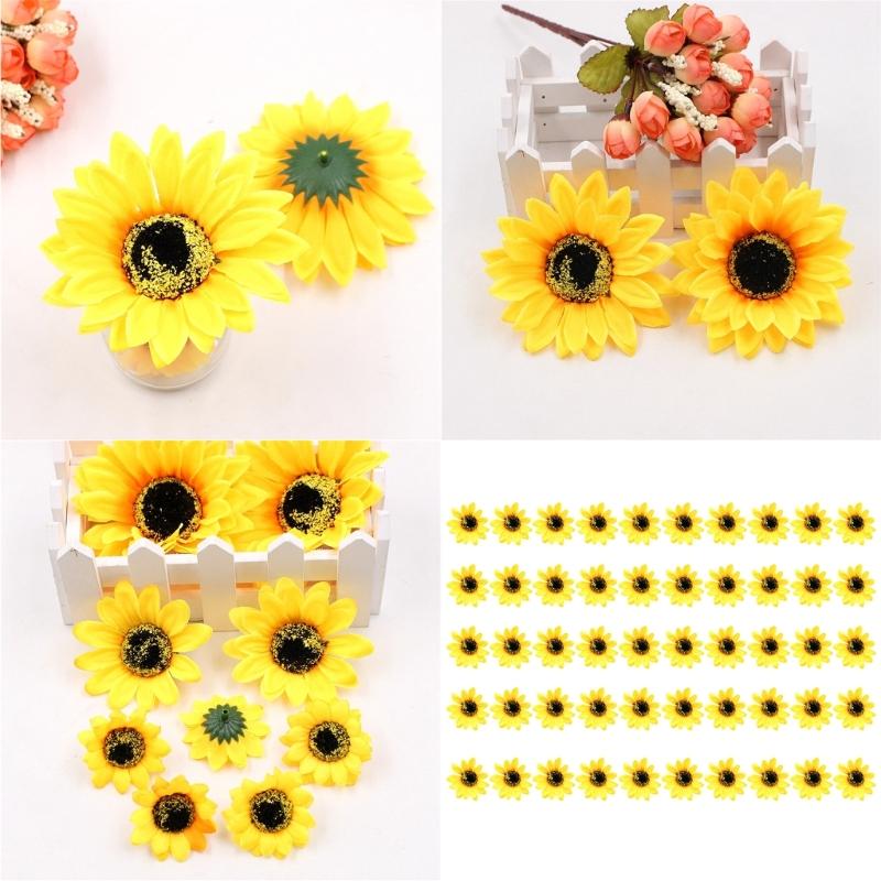 50 Pcs Artificial Flower Yellow False Sunflower 4cm 6cm 10cm Sizes For Handmade Craft Projects