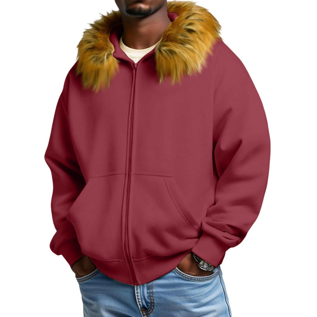 Мужское И Женское Повседневное Худи с Капюшоном и Искусственным Воротником