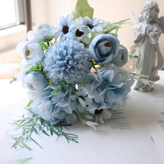 Artificial Flowers Bunch Realistic Faux Silk Flowers Long-Lasting Hydrangea Rose Fake Flowers for Vase Flower Arrangement Home Decor Wedding