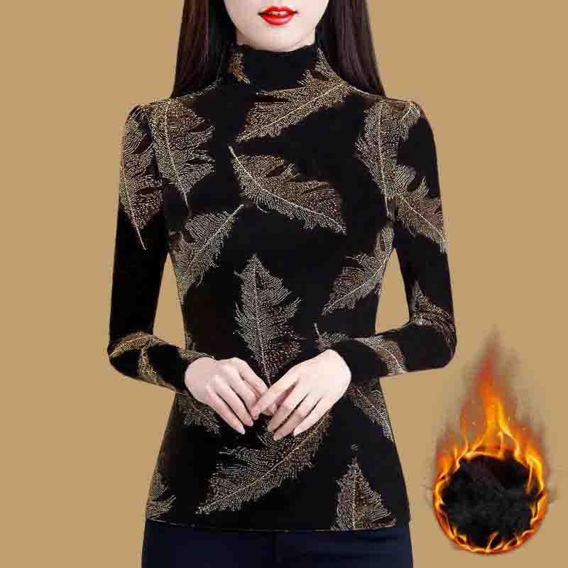 Флисовая нижняя рубашка, женская осенне-зимняя футболка с высоким воротником и длинными рукавами, универсальный топ с длинными рукавами