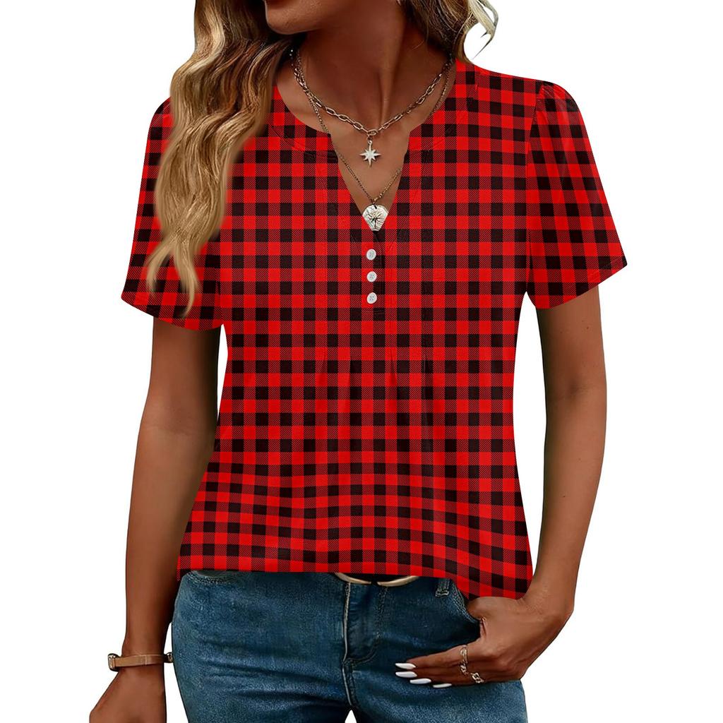 Женские Топы Элегантные Повседневные Рубашки с V-образным вырезом и коротким рукавом Плиссированные Блузки Туника на пуговицах