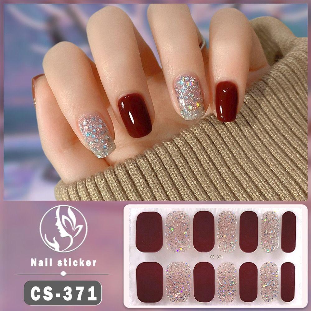 14 советов INS Модные гелевые наклейки для ногтей с фольгой Самоклеящиеся блестящие гелевые полные обертывания для ногтей Простые гелевые наклейки для ногтей DIY Создание нейл-арта