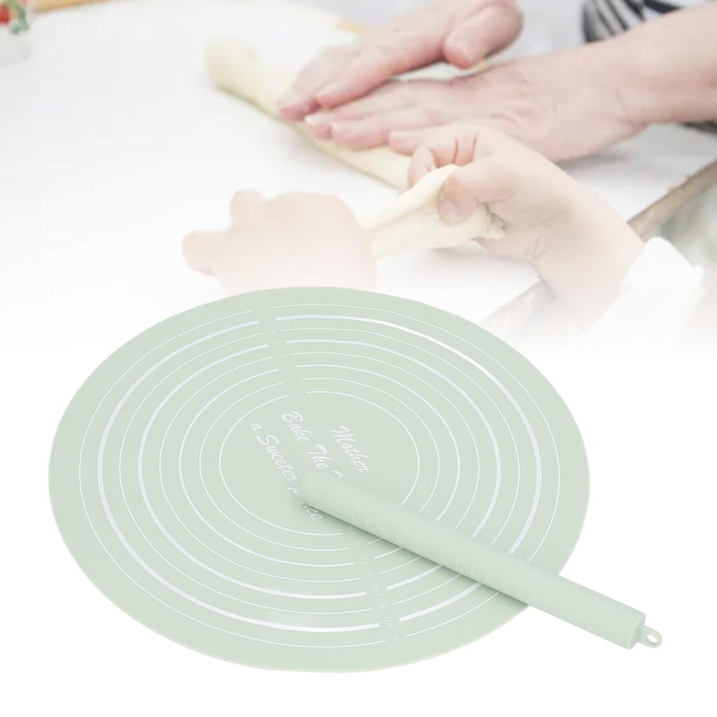 Dough Roller Set with Measurements Silicone Rolling Pin Non Stick Flour Mat for Home Kitchen Dessert Store