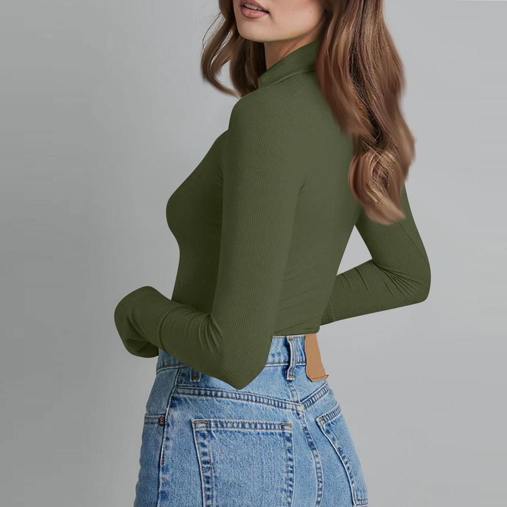 Женская цельная футболка, тонкий длинный рукав, V-образный вырез, однотонный комбинезон, топ