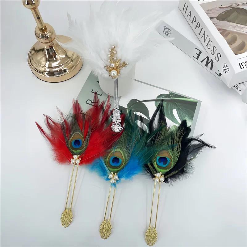 Fan Lolita Ancient Style Original Peacock Feather Lolita Retro Style Feather Fan Dark Gothic Style Palace Fan