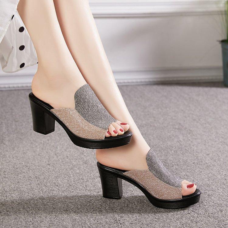 Толстоподошвенные сандалии с рыбьим носком на толстом каблуке, крутые шлепанцы, женские летние 2025, новые, для женщин среднего возраста, на высоком каблуке, сандалии для мамы