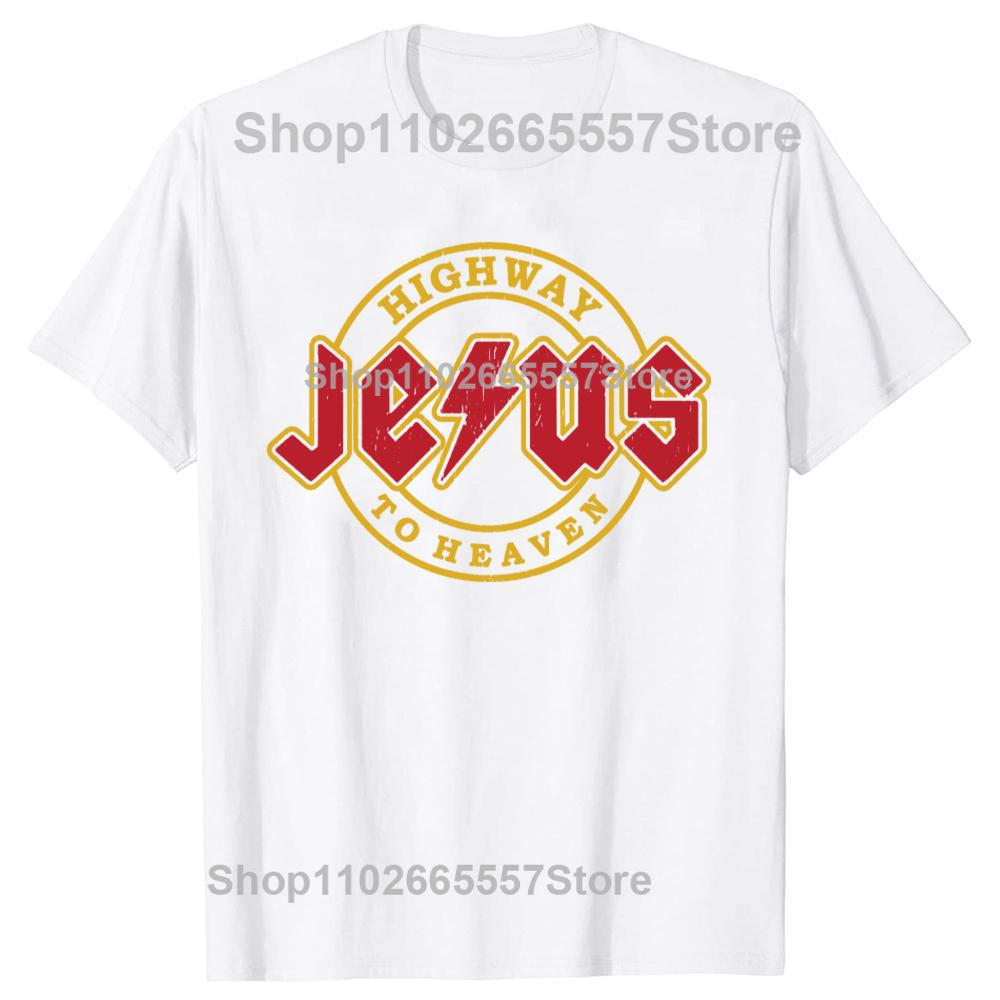 Забавные футболки с графикой Jesus Rocks Highway To Heaven, футболка, мужская, женская мода, повседневная, оверсайз, 100% хлопок