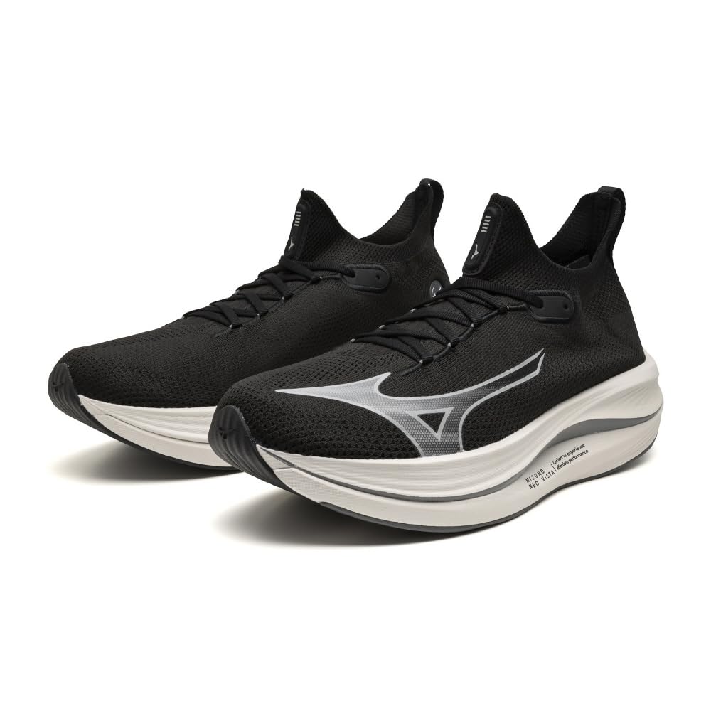 Mizuno Кроссовки NEO VISTA для бега, толстые, черные x темно-серые x светлые, 2E, для джоггинга, марафона, тренировок, спорта, легкие, упругие, подошва, серые, 24,5 см,