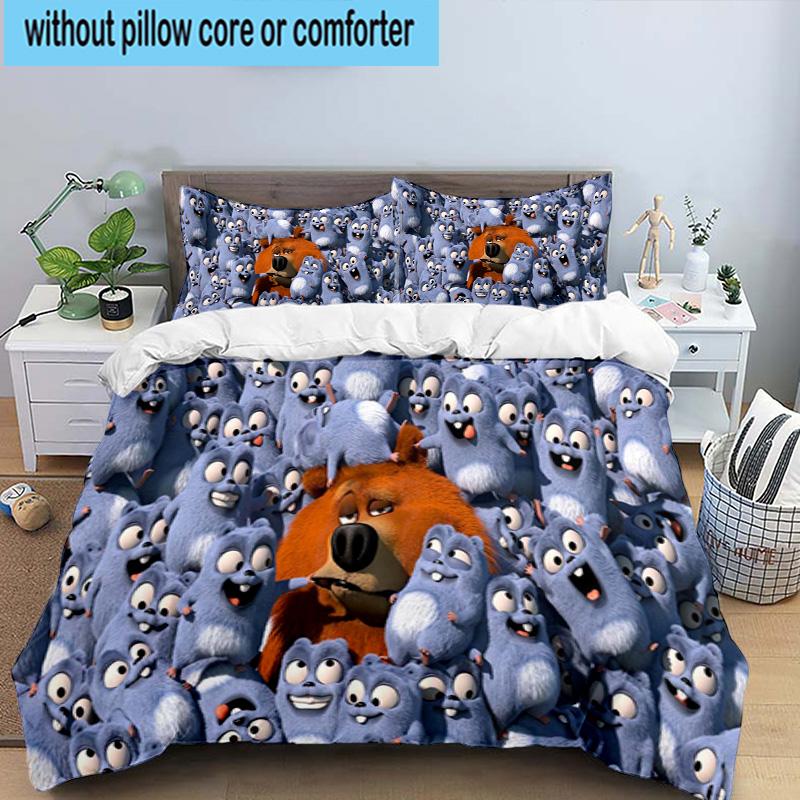 3PCS Bear And Blue Critter Adventure 3pcs Bedding,Including 3PCS Duvet Cover And 2pcs Pillowcases Perfect for Christmas,Ideal for Bedroom, Dormitory