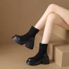 Короткие сапоги женские осень и зима 2024 новые высокие эластичные сапоги тонкие сапоги толстый каблук толстая подошва средние матерчатые сапоги