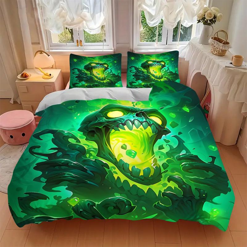 3pcs Monster "Greenery" Bedding Set, Includes 1 Comforter + 2 Pillowcases, Without Pillow Inserts, Soft Comfortable, Lightweight Breathable,