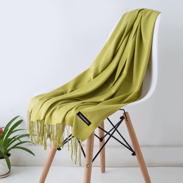 Solid Color Hijabs Cashmere Like Scarf Women Winter Warm Long Shawls And Wraps Hijab Scarves Pashmina Tassels Thin Headband