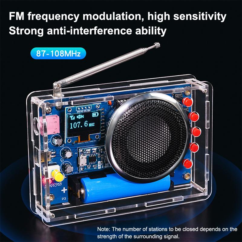 Набор для сборки FM-радио своими руками, OLED-дисплей, набор для сборки радиоприемника 87-108 МГц, перезаряжаемое FM-радио, электронный проект, набор для пайки
