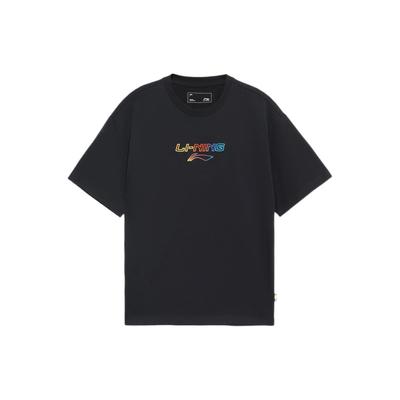 Li Ning Sports Fashion Series Letter Logo Вышитая свободная футболка с коротким рукавом унисекс топы черного цвета AHSS559-1