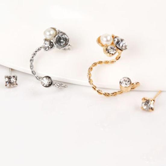 1 комплект серег со стразами и искусственным жемчугом, изысканный зажим для ушей