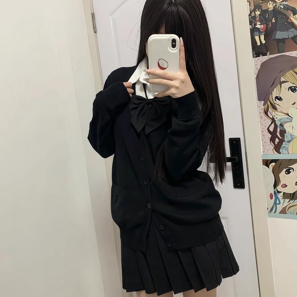 Preppy Style Jk Uniform Cardigan Sweater Japanese Style Women V-Neck Knitted Elastic Solid Slim Long Sleeve Harajuku Casual Coat