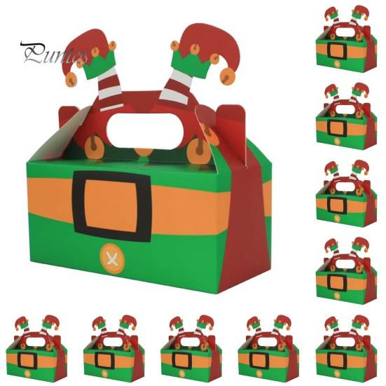 10 шт., Рождественская подарочная коробка, рождественский картонный подарок, коробки для конфет и печенья с ручкой, сумки для вкусностей, товары для праздника и вечеринки
