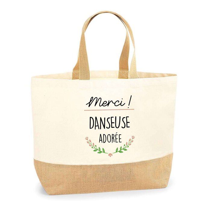 Cabas de plage - PLANETEE - Merci Danseuse Adorée - jute naturel - impression danseuse - fabriqué en France
