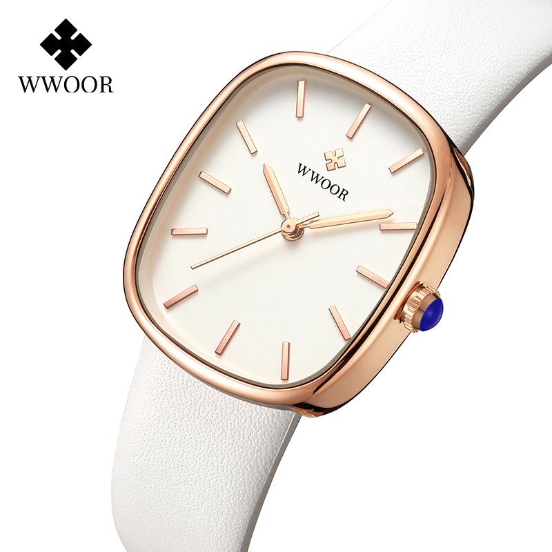 WWOOR элегантные женские новые часы с маленьким квадратным циферблатом, кварцевые водонепроницаемые изысканные винтажные женские часы с ремешком
