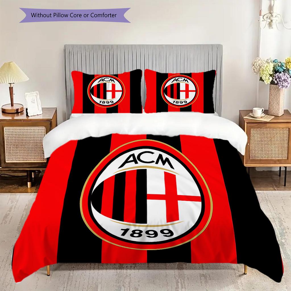 AC Milan Pattern Bedding Quilt Set Quilt Cover Pillowcase Home Decoration Birthday Gift (1 * duvet cover + 2 * pillowcase, without core)
