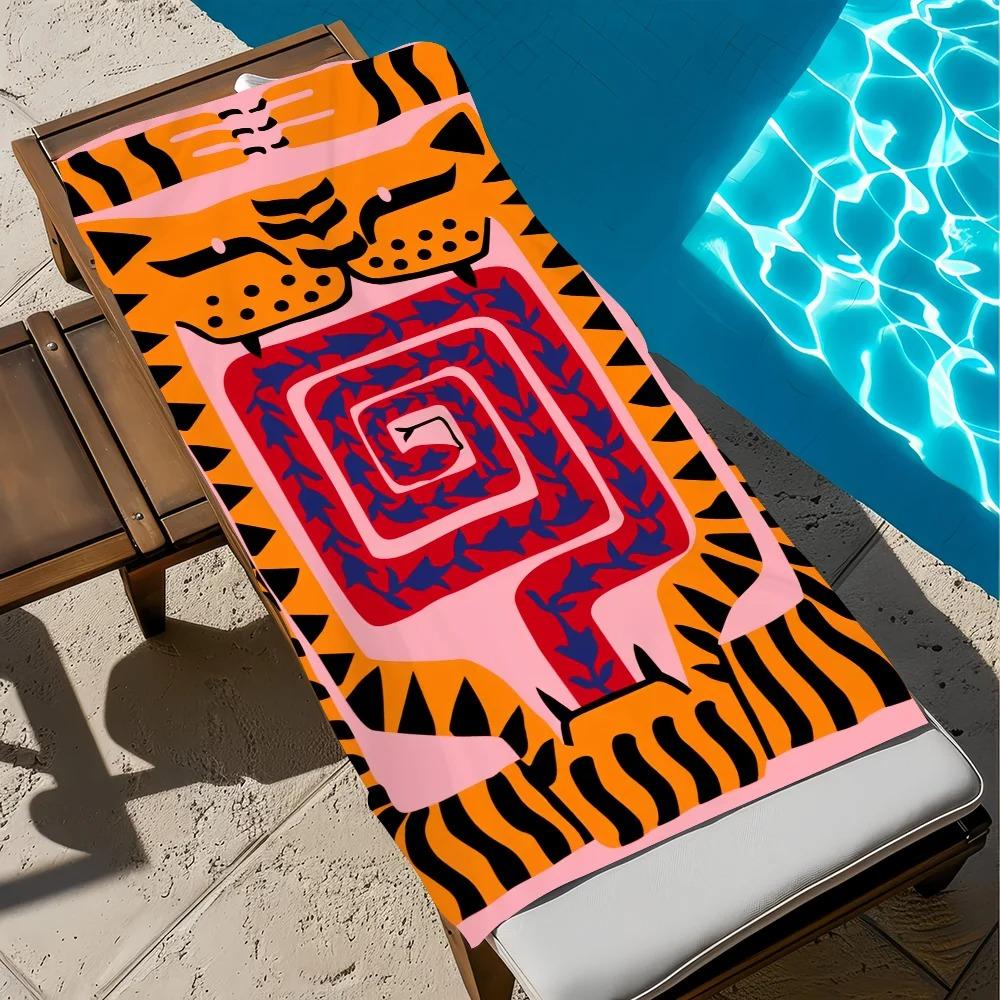 Harajuku Style Tiger Print Beach Towel Unique Abstract Eye Bath Towel Trendy Graphic Swimming Towels Summer Seaside Yoga Mat