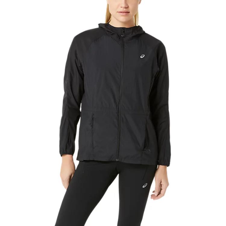 Asics Удобная складная куртка для бега по шоссе с капюшоном и застежкой-молнией, с длинным рукавом, женская куртка Performance-черного цвета 2012D076-001