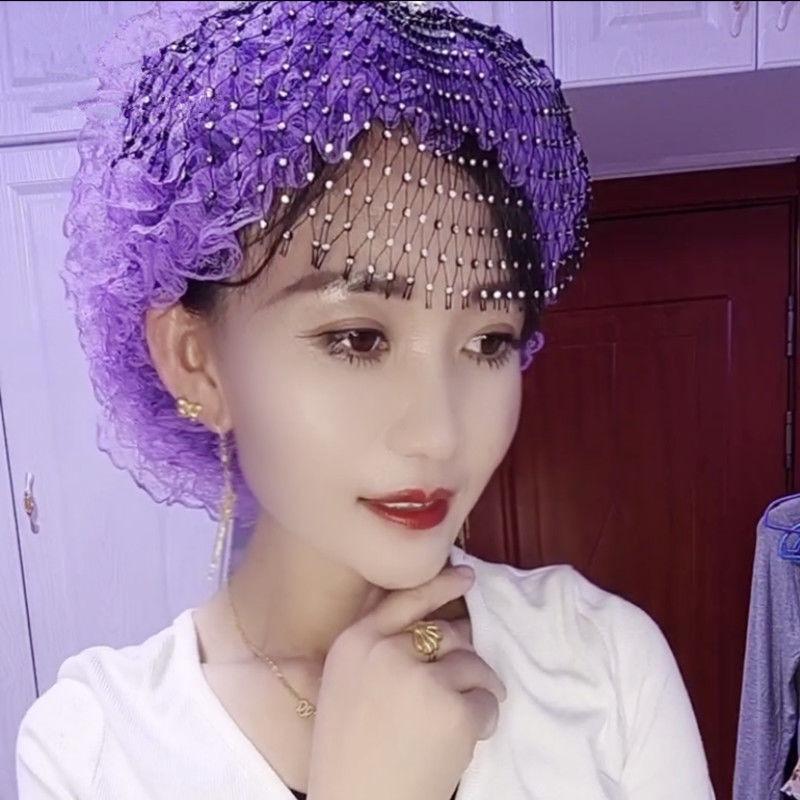 Кружевной тюрбан с бриллиантами и цветком для мусульманских женщин