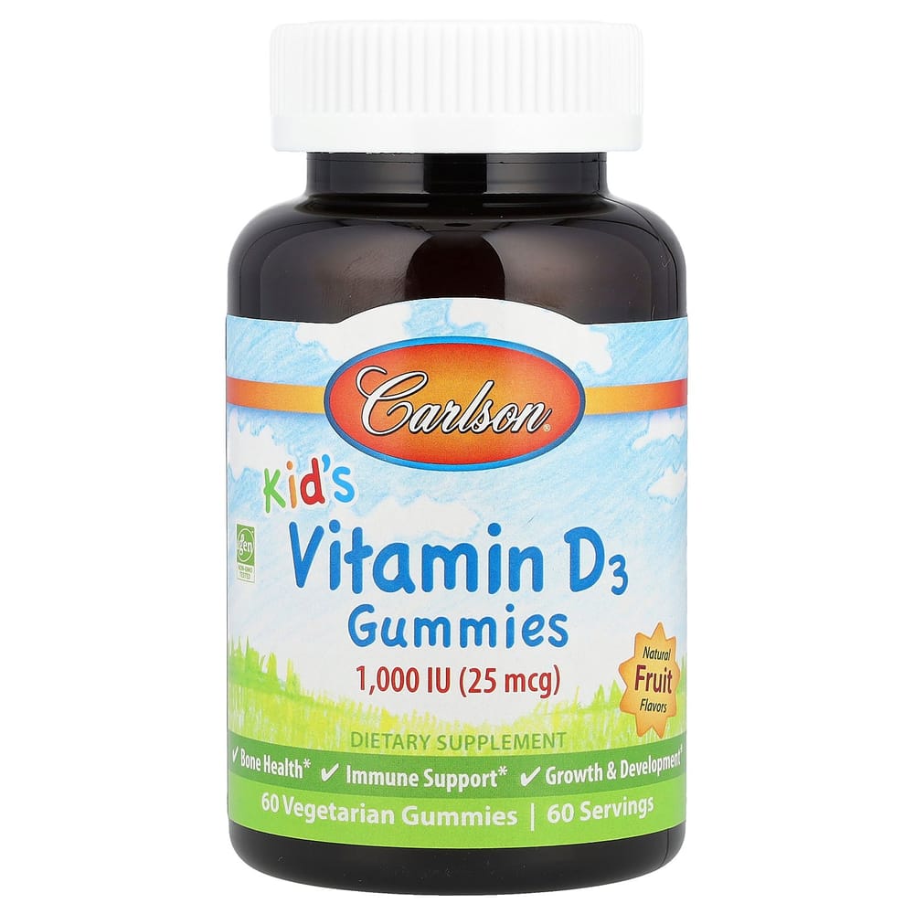 Carlson Labs Children's Vitamin D3 Gummies, Fruit Flavored, 25mcg (1000 IU), 60 Count