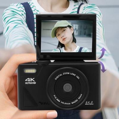4K Цифровая камера для фотосъемки, 64 МП UHD Видеокамера для влогов на YouTube с 18-кратным зумом, Автофокусная Ретро Компактная Видеокамера с 3-дюймовым откидным экраном