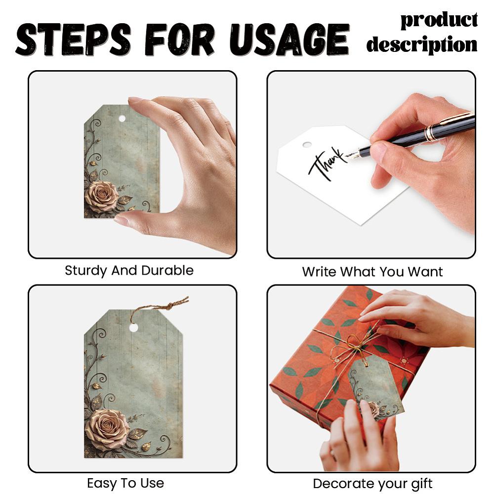 1set 80pcs 4 styles Printed Paper Thank You Gift Tags Rectangle June Rose 7.7x5.1cm Hole: 5mm 20pcs/style