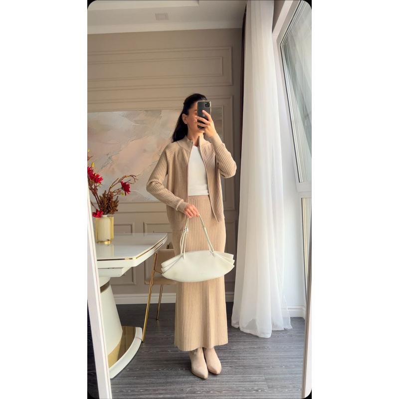 Женский вязаный комплект: свитер и юбка миди – Осенняя коллекция 2025, европейская/американская мода