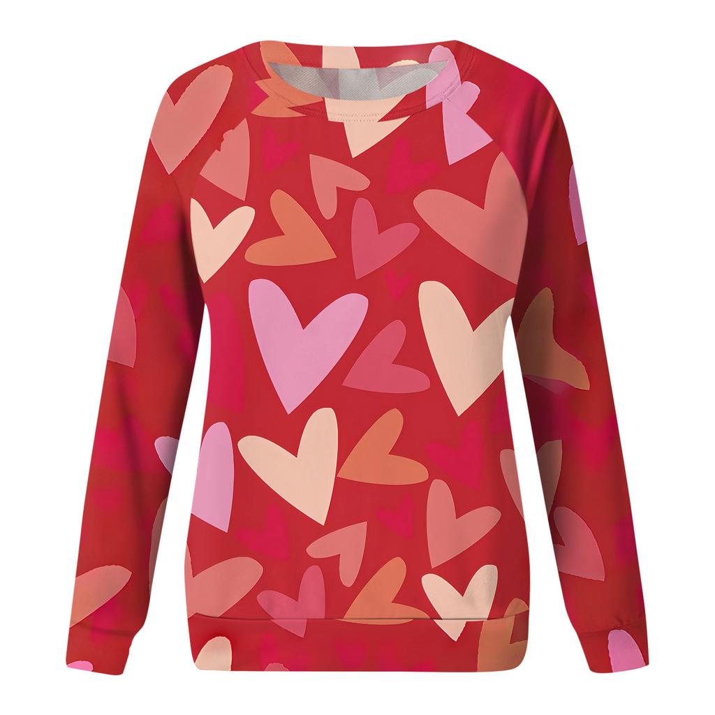 Женская модная повседневная толстовка с длинным рукавом и принтом на День святого Валентина и круглым вырезом