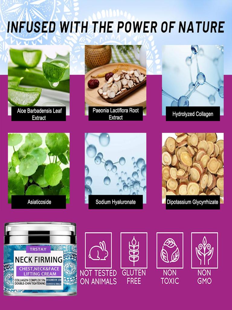 Neck Firming Cream - Double Chin Reducer - Retinol & Collagen Skin Tightening Cream - Anti-Aging Moisturizer for Neck
