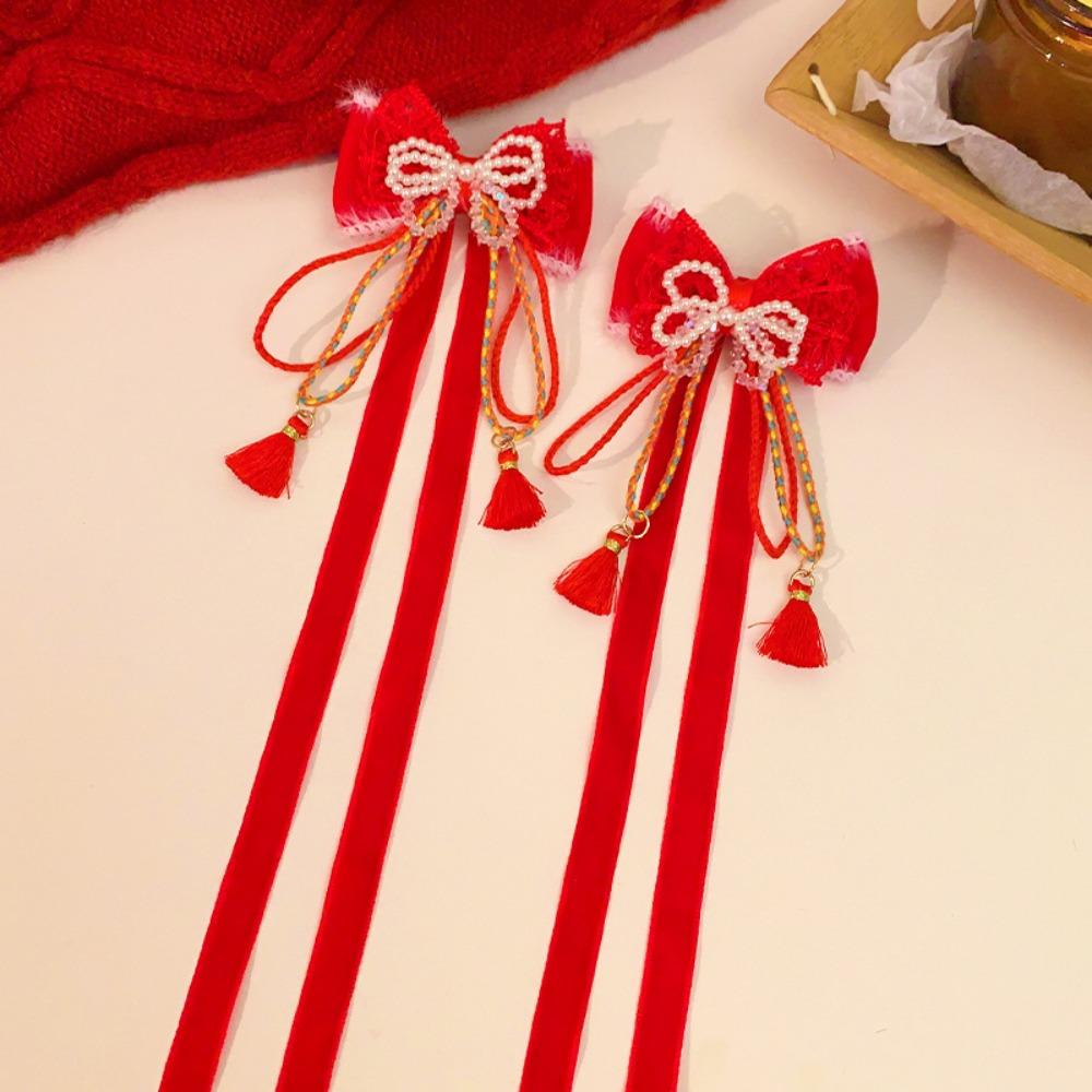 Парик Плюшевый Шар Заколка для Волос Лента Принцесса Цепочка на Лоб Милый Красный Бант Зажим для Волос Женщины