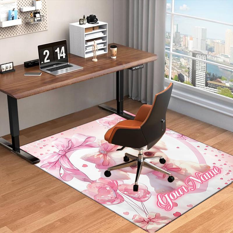 1PC Custom Name Pink Bow Puppy Love Theme Floor Mat Ideal for Living Room, Game Rooms, Office, Bedroom,Floor Mat Playful Design
