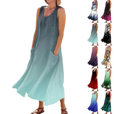 Женское летнее повседневное модное платье без рукавов с круглым вырезом и карманом в стиле ретро