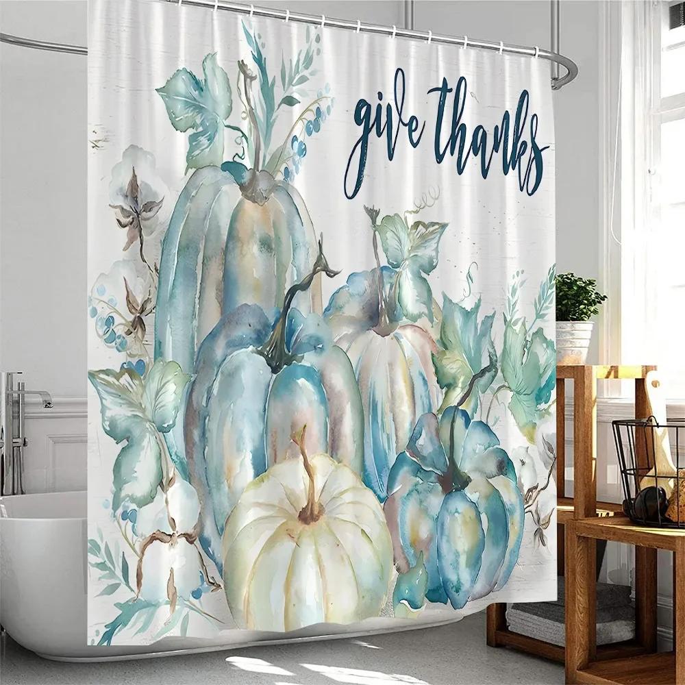 Fall Shower Curtain Thanksgiving Festival Home Decor for Bathroom Pumpkin Maple Leaf Autumn Harvest Season Bath Curtain Cloth