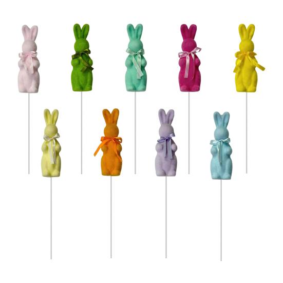 Пасхальная фигурка кролика с флоком Маленький пенопластовый кролик с галстуком-бабочкой Весенний кролик-кол для улицы, дома, двора, газона, кашпо, горшка, декор