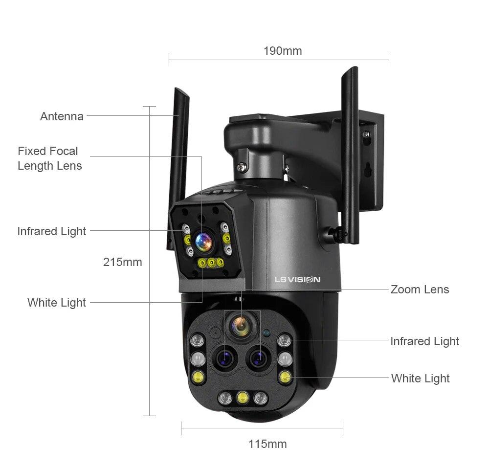 8K Wi-Fi камера безопасности с 20-кратным зумом, наружные четыре объектива, двойной экран, PTZ-камера, автоматическое отслеживание, CCTV IP, уличные камеры наблюдения Wi-Fi