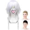 CaseEden Cosplay Wig, Medium, Braided, White-Silver, Silvery White, Silver Hair, Set of 2 Wig Nets