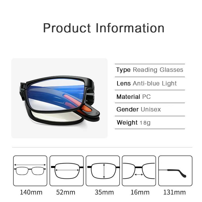 Folding Reading Glasses With Box Anti -Blue Light Men Women Portable Spectacles Eyewear Unisex Tr90 Glasses Diopter +1 .0 To +4 .0