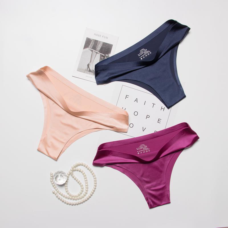 Ice Silk бесшовные трусики женские спортивные трусы сексуальные твердые стринги