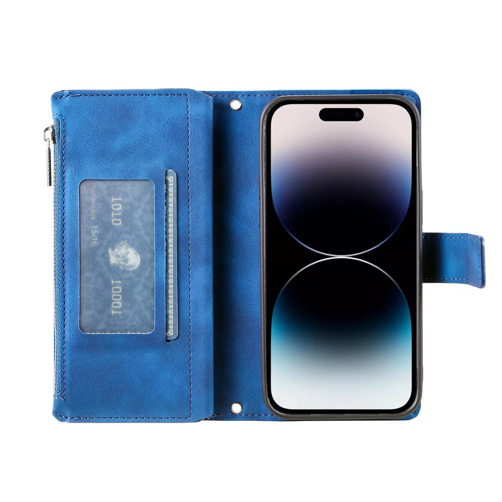 Embossed Flip Wallet Zipper Leather Case For iPhone 16 15 14 Plus 13 12 Pro Max Xs Max Samsung S25 S24 S23 S22 S21 Ultra Plus FE A16 A55 A14 A54 A53