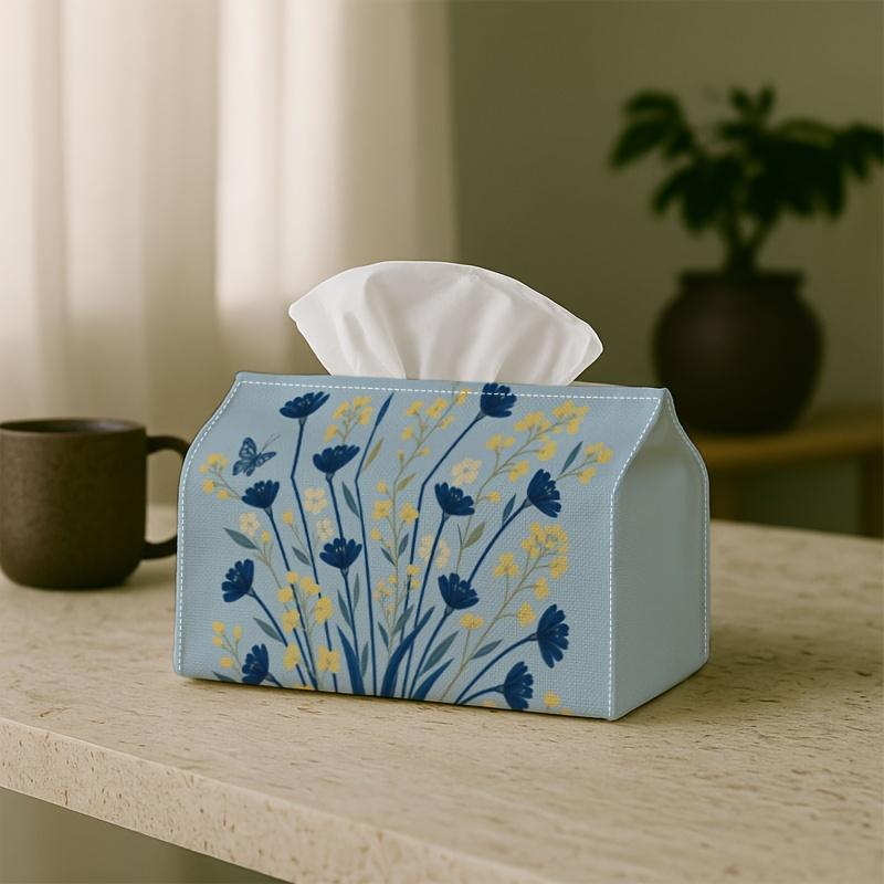 1pc Botanical Whimsical Tissue Box - Illustration, Office, Parties, for Living Room, Kitchen, Events - Decorative Desk Decor, Home Organization, St