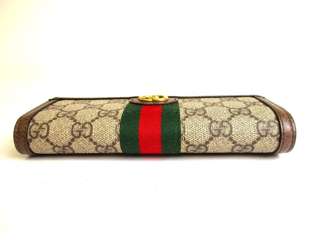 Authentic GUCCI GG DIY Ophidia Brown Leather Web Strip Continental Wallet #a106 Refurbished